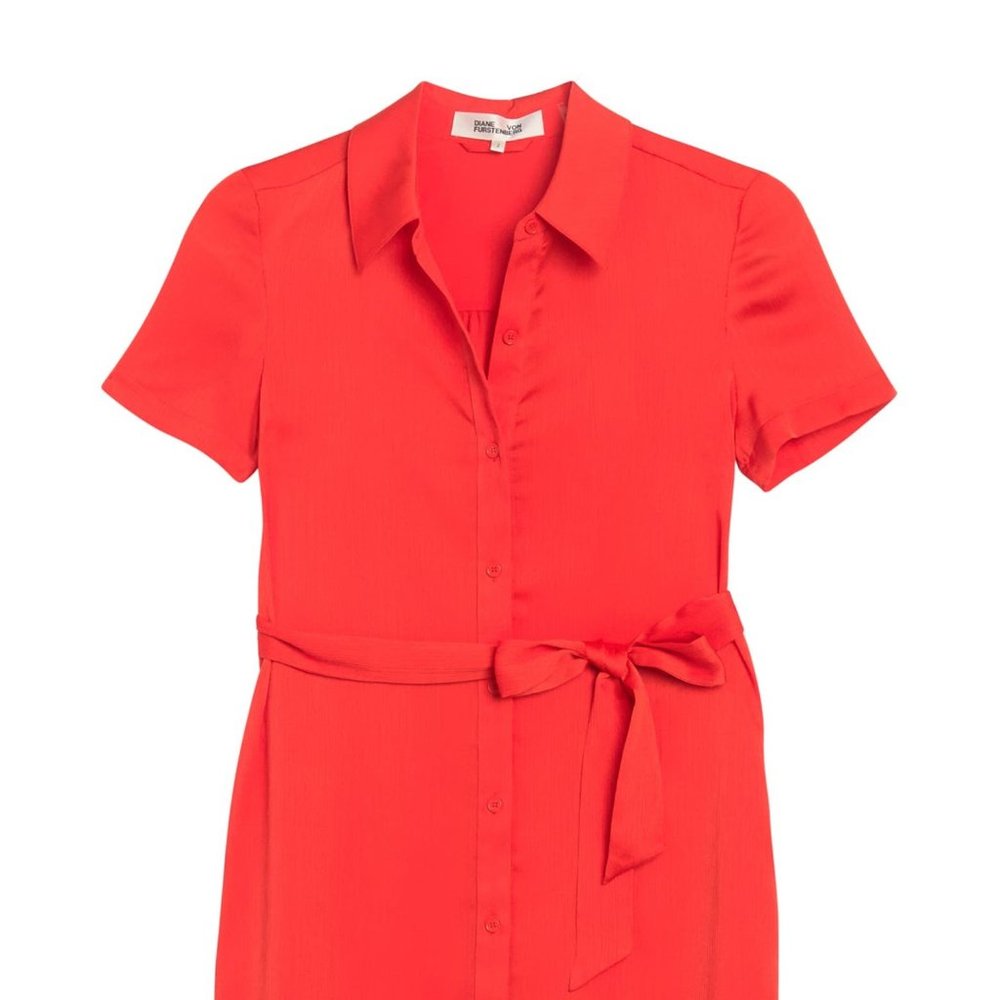 Diane von Furstenberg DVF Kadina Button Front Midi Dress Orange Coral